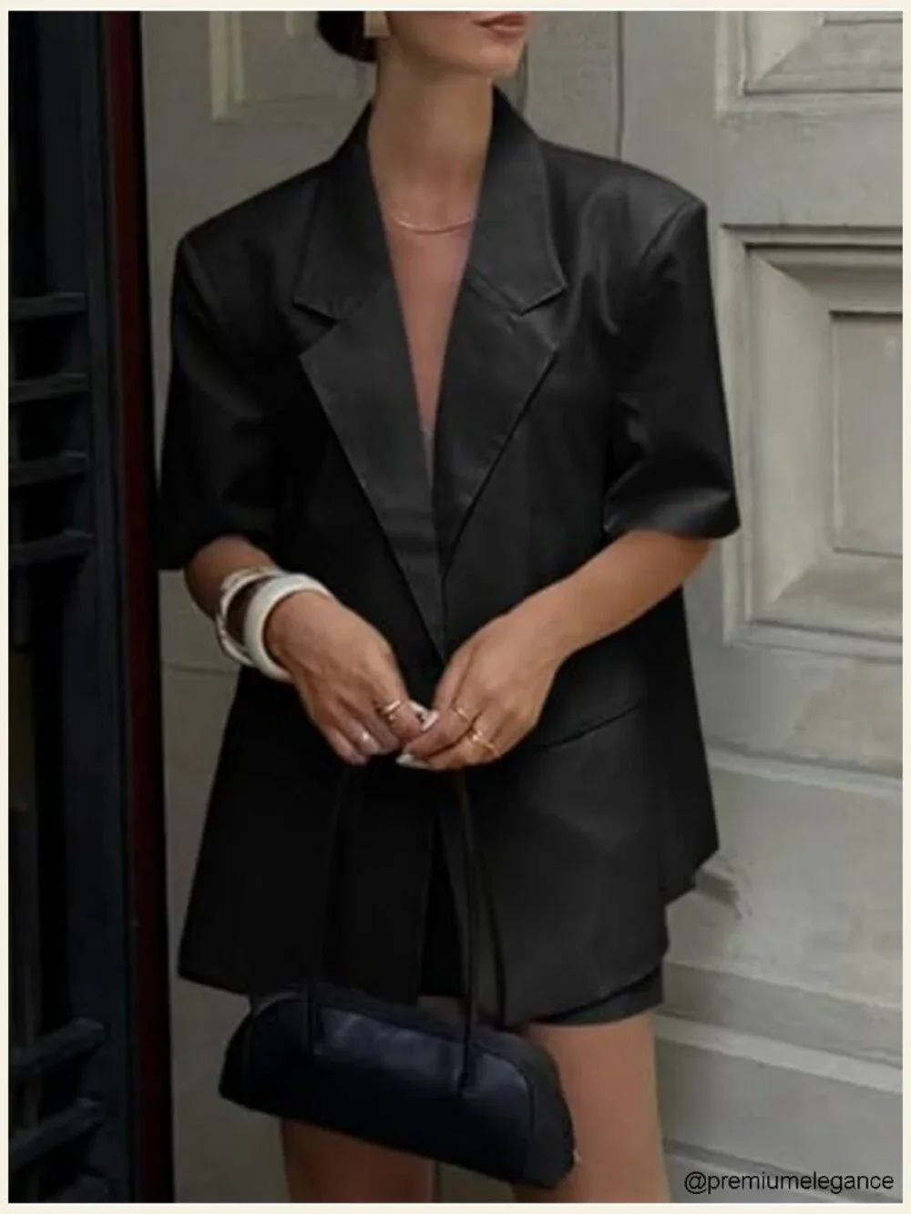 Women's Short Sleeve Blazer Oversized Casual Business Suit Jacket